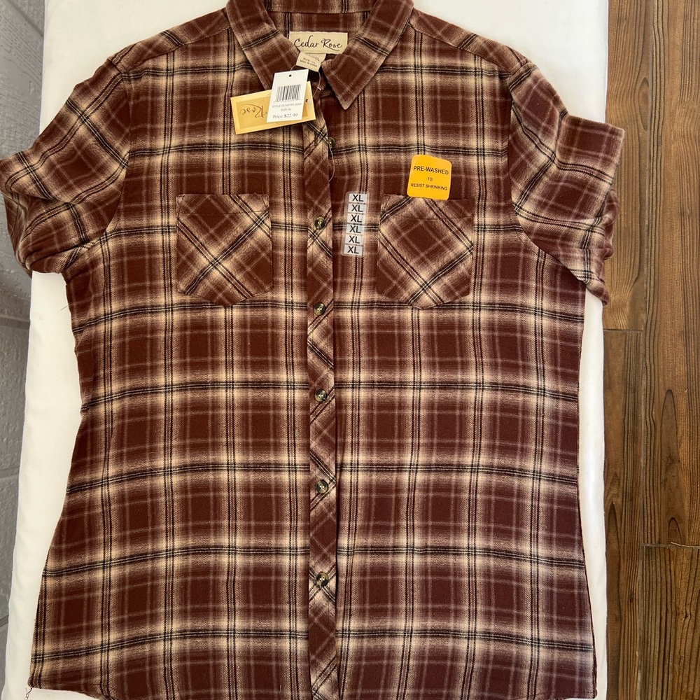 Cedar Rose Brand Men's Casual Plaid Shirt - Brown
